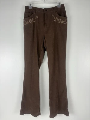 Denim & Co 棕色刺绣阔腿裤女式 12 码 — 第 1/4 张图片