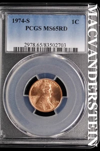 1974-S Lincoln Memorial Cent - PCGS MS65RD - Brilliant Uncirculated  #SLH1022 - Picture 1 of 2