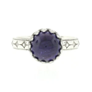 NEW 14K White Gold 2.19ctw Round Cabochon Amethyst Solitaire Milgrain Work Ring - Picture 1 of 9