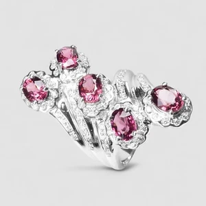 White Gold Plated Rings Pink Rhodolite Garnet 3.50Ct 925 Sterling Silver Size 7 - Picture 1 of 8