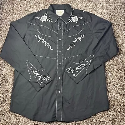 Camisa para hombre Wrangler Rodeo gris bordada con botones floral frontera occidental Foto 1 de 4