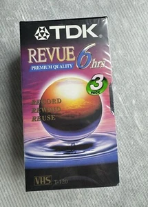 TDK REVUE Premium Quality Blank VHS T-120 Cassette Tape 3 PACK - Picture 1 of 6