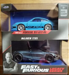Jada Toys Fast & Furious Twin Pack Porsche 911 & McLaren 7205 1:32 pressofuso nuovo con scatola - Foto 1 di 6