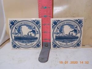 HOLLAND AMERICA LINE SOUVENIR TILES PAIR - SS VEENDAM II - 1973 TO 1998 IMAGE - Picture 1 of 1