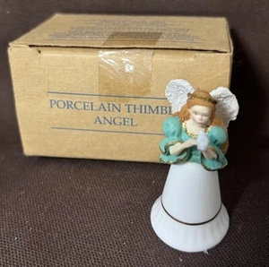 Avon Collection Porcelain Thimble Tiny Angle W/ Bird 22K Gold Accents 1999 NIB - Picture 1 of 14