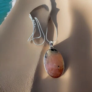 Pink Peruvian Opal Gemstone Pendant Necklace -925 Sterling Silver Plated-New - Picture 1 of 3