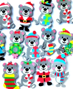 Christmas Stickers 30x Cute Colourful Bears Individual Self Adhesive Shapes 5cm - Picture 1 of 4
