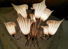 Spectacular Mauve Calla Lily 2 Tier Murano Glass 9 Bulb Gold Plated Chandelier 