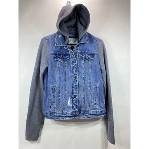 Abercrombie & Fitch Distressed Vintage Denim Jacket Hoodie Size Boy's Small  - Picture 1 of 12