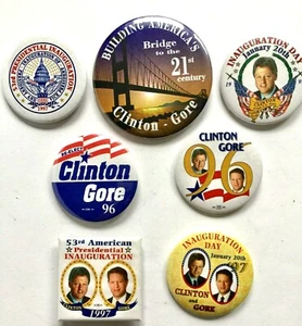 VINTAGE LOT 7 CLINTON / GORE ELECTION & INAUGURATION DAY POLITICAL PINBACKS PINS - Picture 1 of 4