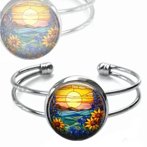 Brazalete de Texas Bluebonnets y Girasoles Flor Estatal Imitación Vidrieras Arte - Imagen 1 de 3