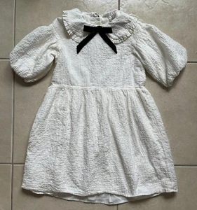 H&M Girl’s 8 Off White Short Puff Sleeves Cotton Seersucker Dress Ruffled Collar - Picture 1 of 14