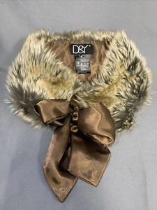 D&Y Collar Women’s One Size Fits All Faux Fur with Brown Ribbon Bow Tie Rn#54976 - Picture 1 of 10