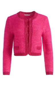 NWT Alice and Olivia Noella Sequin Embellished Bouclé Cardigan in Wild Pink, S - Picture 1 of 3