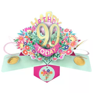 Happy 90th Birthday 90 Today Pop-Up Greeting Card Love Kate's Pop Up Cards Her - Picture 1 of 2