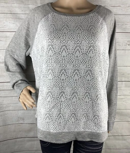 Ava & Viv Übergröße Raglan Shirt 1X grau weiß Spitze vorne Freizeit Langarm Oberteil - Bild 1 von 12