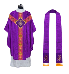 Violet Pastor Chasuble with Designer Orphrey and PAX motif - Church Vestment - Picture 1 of 4