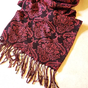 Burgunderrot & schwarz Oversize Schal 28"X74" Polyester Ogee Paisley Druck 3" Fransen - Bild 1 von 8