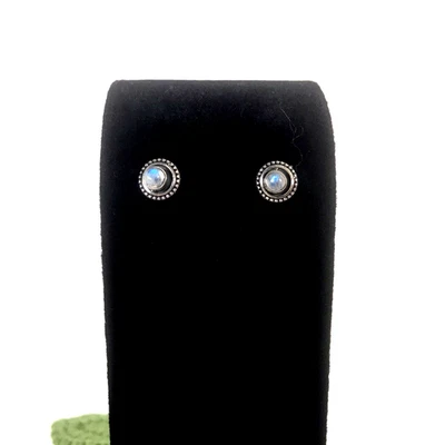 925 Sterling Silver Moonstone Stud Earrings Round Dainty Opalescent- Gift - Image 1 of 4