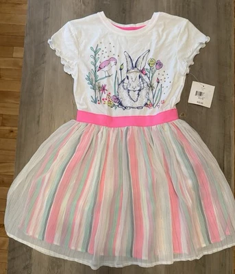 女孩 兔子 连衣裙 多彩 短袖 复活节礼服 女孩 尺寸 7/8 — 第 1/4 张图片