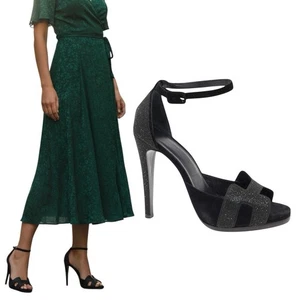 Sandalia de tacón de terciopelo Hermes negra Highlight Poudre De Cristal para mujer talla 37,5 - Imagen 1 de 17