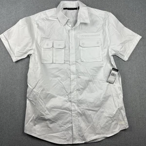 Camisa Sean John Para Hombre XL Blanca Brillante Manga Corta Abotonada Doble Bolsillos en el Pecho - Imagen 1 de 7