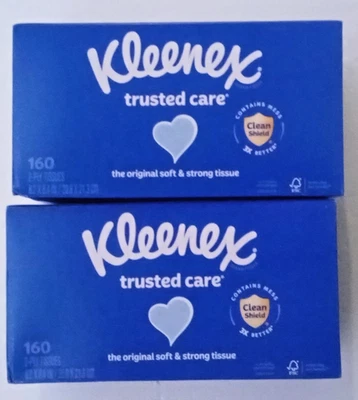 2PK ,Kleenex Trusted Care 2-ply Facial Tissues Flat Boxes ,160 tissues (US Only)