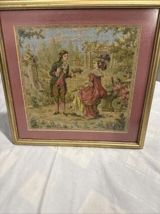 Vintage Framed Needlepoint Tapestry Art In 13” X 12.5” Gold Frame - Picture 1 of 15