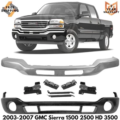 Front Bumper Chrome & Brackets Kit For 2003-2007 GMC Sierra 1500 2500 HD 3500 - Image 1 of 4