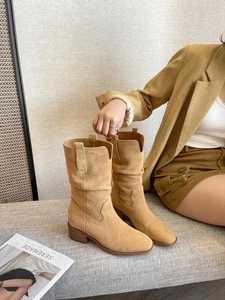 8Cm Heightening V-mouth Thick Heel Short Boots Children, Retro, Short Boots - Picture 1 of 14