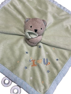 Carter's Just One Year I Luv U Bear Lovey Azul Verde Minky Satinado 16.5x17.5 Foto 1 de 4