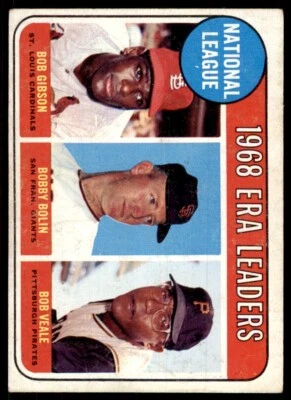 1969 Topps Bob Gibson/Bobby Bolin/Veale 1968 ERA Leaders #8 Foto 1 de 2