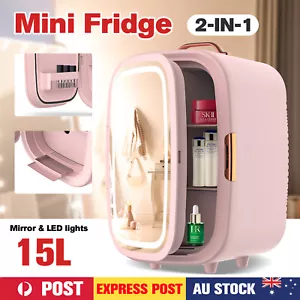 15L Mini Beauty Fridge Portable Cosmetics Refrigerator LED Makeup Mirror Cooler - Picture 1 of 12