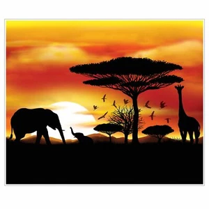 SAFARI AFRICAN SAVANNAH INSTA-MURAL SCENE SETTER (1.8M) ANIMAL PARTY DECORATION - Picture 1 of 1