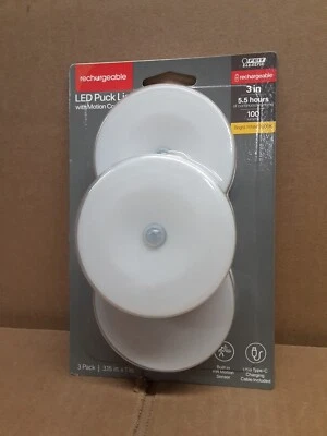 3-PK Feit Rechargeable Puck Light with Motion Control BPUCLPUCK/830/BAT/3  - Image 1 of 2