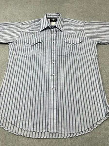 Flying R Ranchwear Shirt Mens L 16.5 Blue Plaid Short Sleeve Pearl Snap Cowboy - Picture 1 of 11