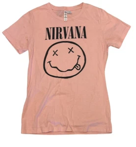 Nirvana Tshirt Girls Sz M Smiley Face Logo Graphic Print Pink Music Rock N Roll - Picture 1 of 4