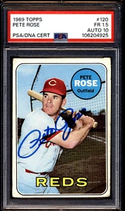 Pete Rose Autograph Signed 1969 Topps #120 - PSA/DNA w/10 Auto - Picture 1 of 2