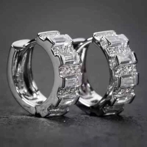 Real Moissanite Men's Huggie Earring in 925 Sterling Silver - Picture 1 of 4
