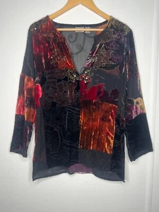Top túnica Chico's para mujer 1 terciopelo Burnout retazos artístico Lagenlook transparente - Imagen 1 de 9