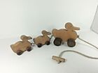 Vintage 1970's Wooden  Momma & 2 Baby Ducks Pull Toy