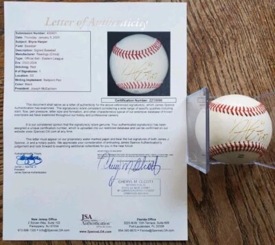 Autographed Signed Bryce Harper Minor League Eastern League Baseball JSA COA - Image 1 of 4