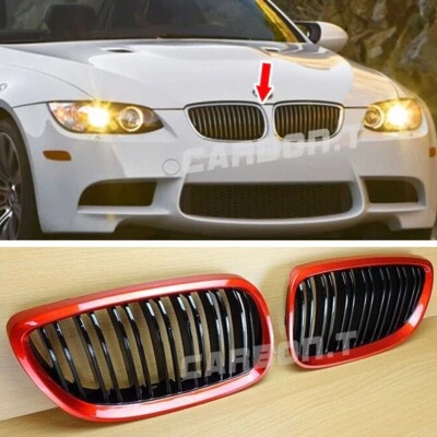 M Look Front Grille Grill Fits BMW E92 E93 2006-2010 2DR Shiny Black + Red Metal - Изображение 1 из 4