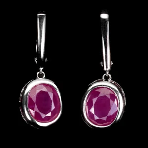 925 Sterling Silver Earrings Oval Ruby 11x9mm Natural Gemstone Jewelry - Picture 1 of 10