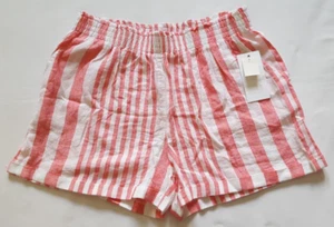 Wide Striped Pink & White Women's Shorts Elastic Waist Size M - Picture 1 of 5