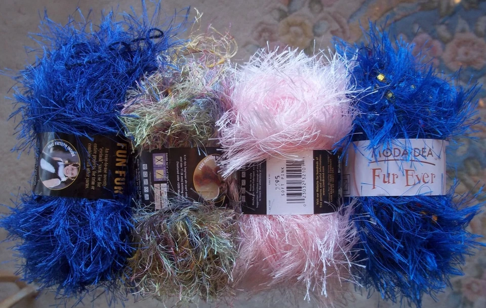 4 skeins fabulous fun furs creative knitting crocheting fancy novelty yarns - Image 1 of 1