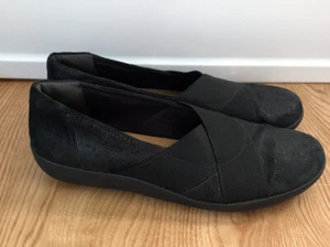 CLARKS Collection Soft Cushion Black Leather  Slip On Comfort Loafer Flats 8M - Picture 1 of 4