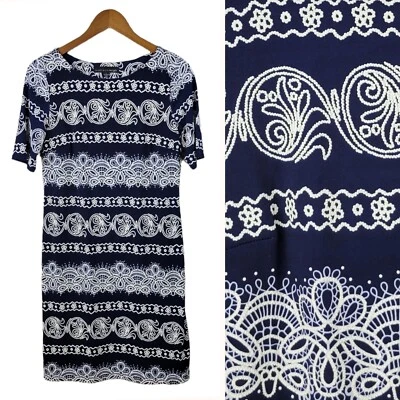 Vestido Camisa Madison Leigh Talla 6 Informal Elastizado Azul Marino Cóctel Fiesta Floral Foto 1 de 4