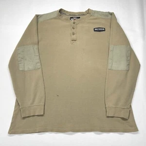 Harley Davidson Shirt Mens XL Green Henley Thermal Waffle Knit Elbow Patch Biker - Picture 1 of 24