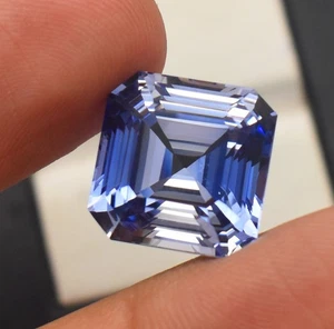 Bio Color Flawless Lab Blue Sapphire Asscher Cut 24.34 Cts Gemstone 15X15X10 mm - Picture 1 of 7